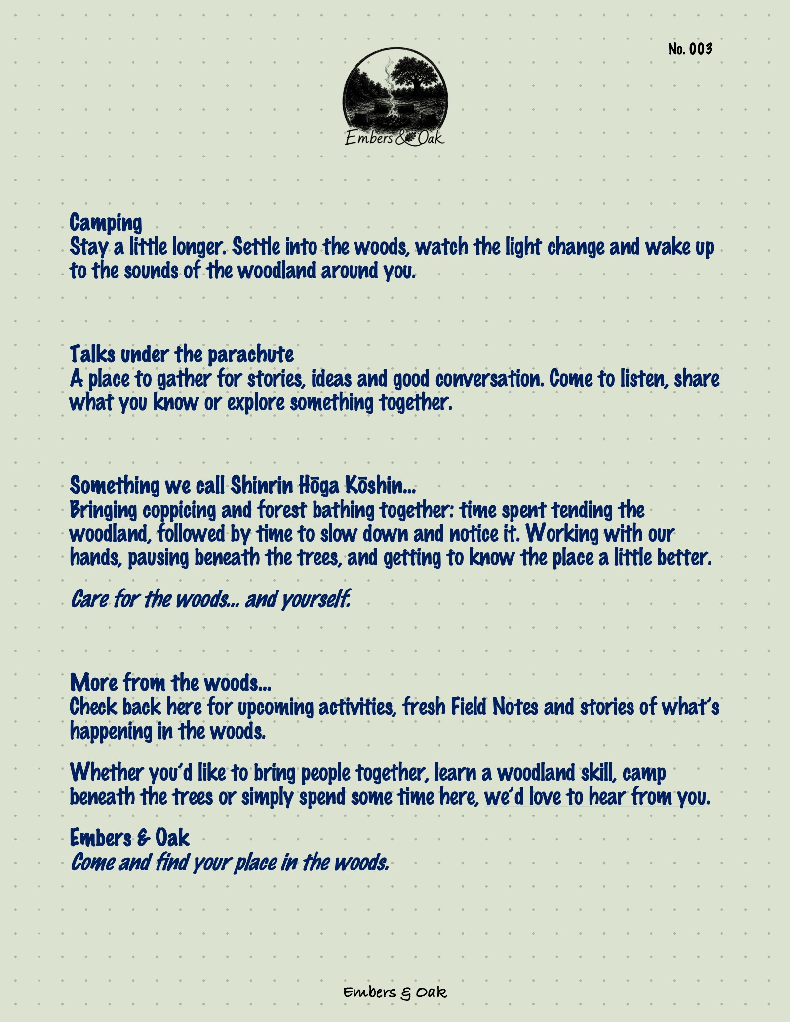 Field Note No. 003: What we Offer ! — page 2 of 2. 25 Sep 26.